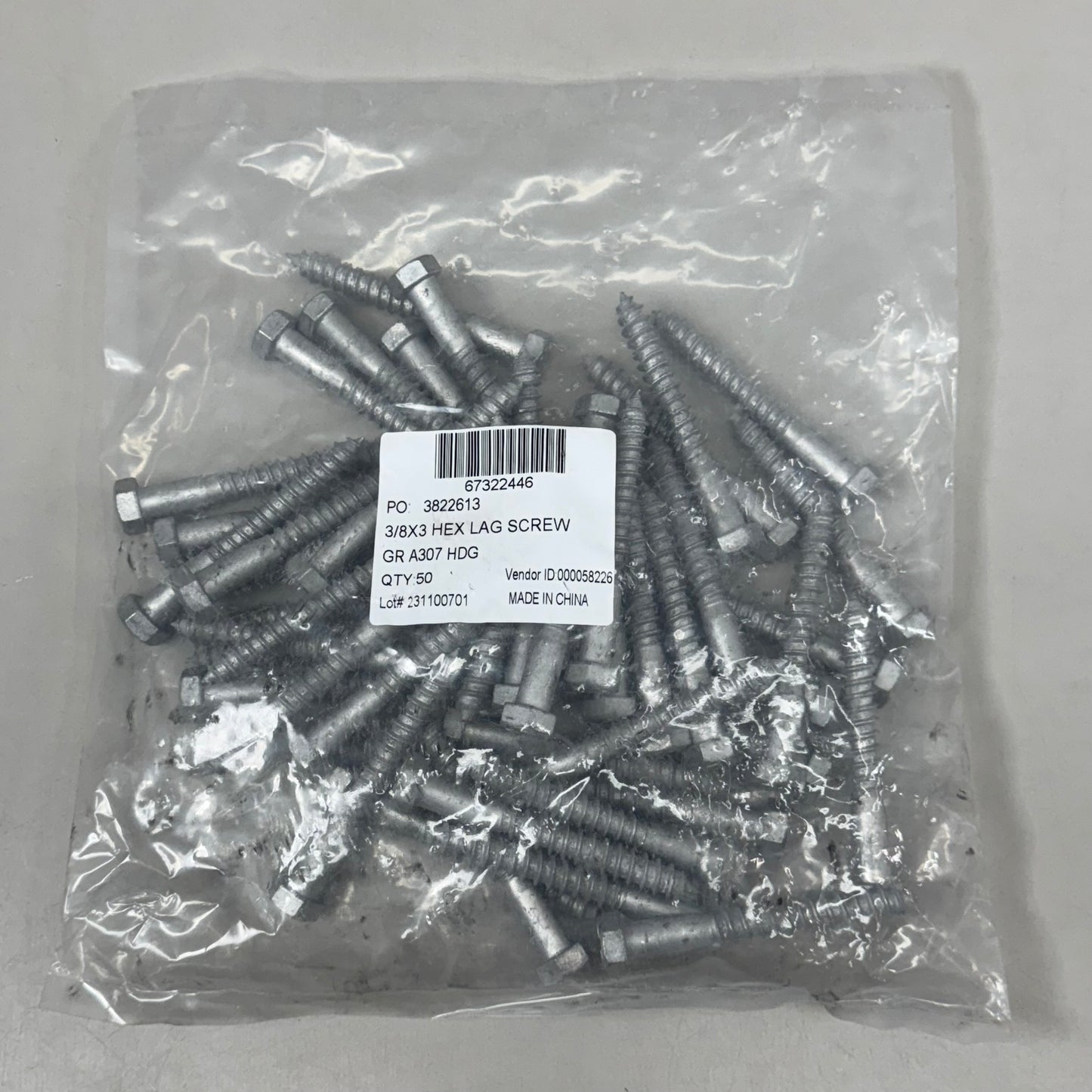 ZA@ UNBRANDED (50 PACK) Hex Lag Screws 3/8 x 3 GR A 307 HDG 3822613