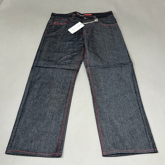 KAYDENK Raw Loose Fit Unwashed Denim Contrast Stitch Jean Men SZ 32/30 Black/Red