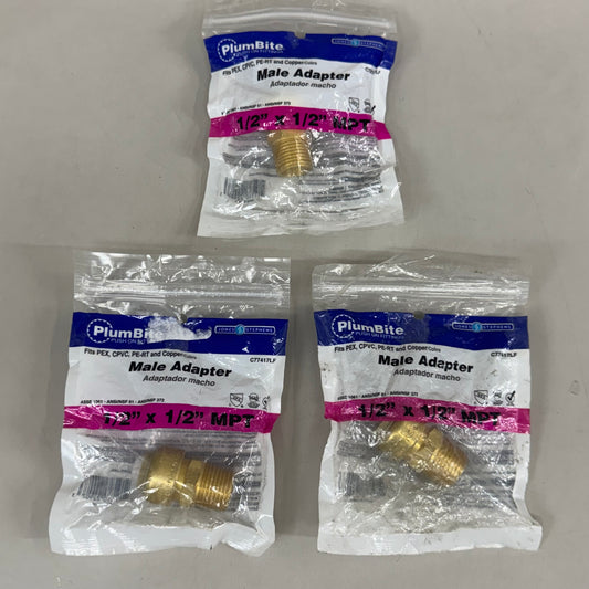 JONES STEPHENS  (3 Pack) Plumbite Push On Male Adapter 1/2"x1/2" Brass C77417LF