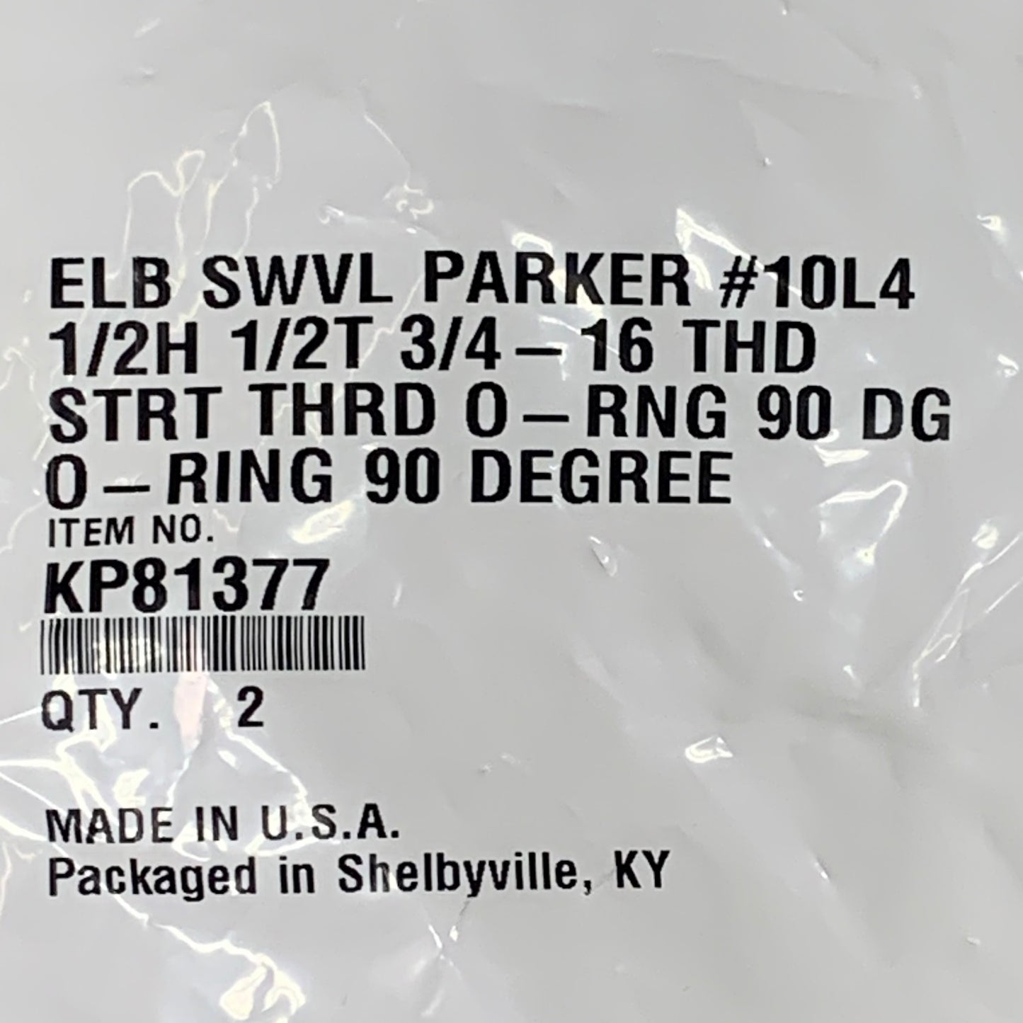 PARKER (2 PACK) Elbow Swivel 1/2"H x 1/2"T 3/4-16 Thread O-Ring Steel KP81377