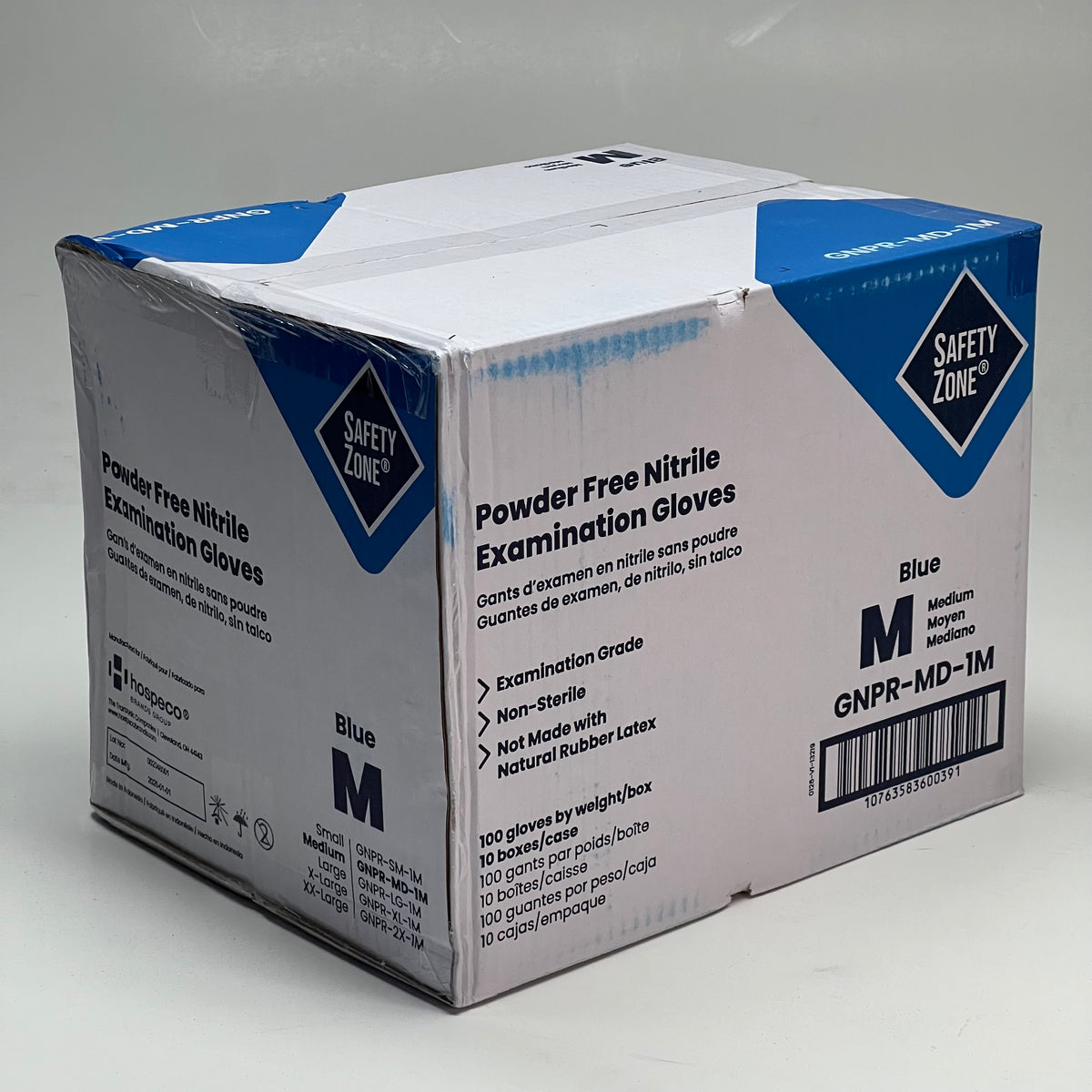 SAFETY ZONE (1000 Gloves) Powder Free Nitrile Examination Gloves Sz Medium - Blue
