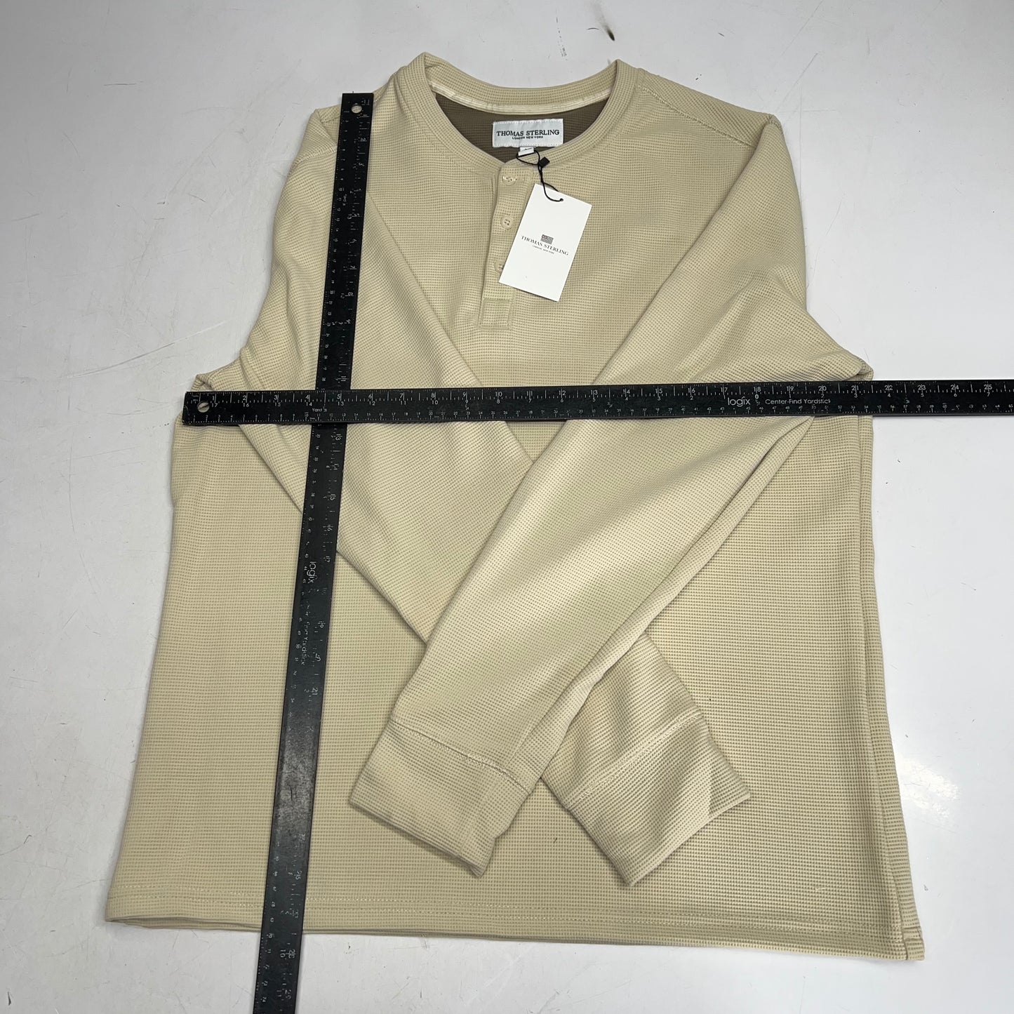 THOMAS STERLING Half Button Soft Waffle Knit Long Sleeve Men's Sz M Khaki