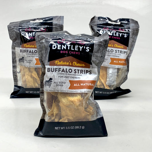 DENTLEY'S (3 PACK) Dog Chews Buffalo Strips All Natural 3.5oz BB 09/30/2025 5279659