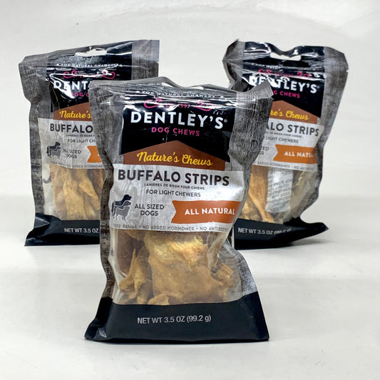 ZA@ DENTLEY'S (3 PACK) Dog Chews Buffalo Strips All Natural 3.5oz BB 09/30/2025 5279659 D