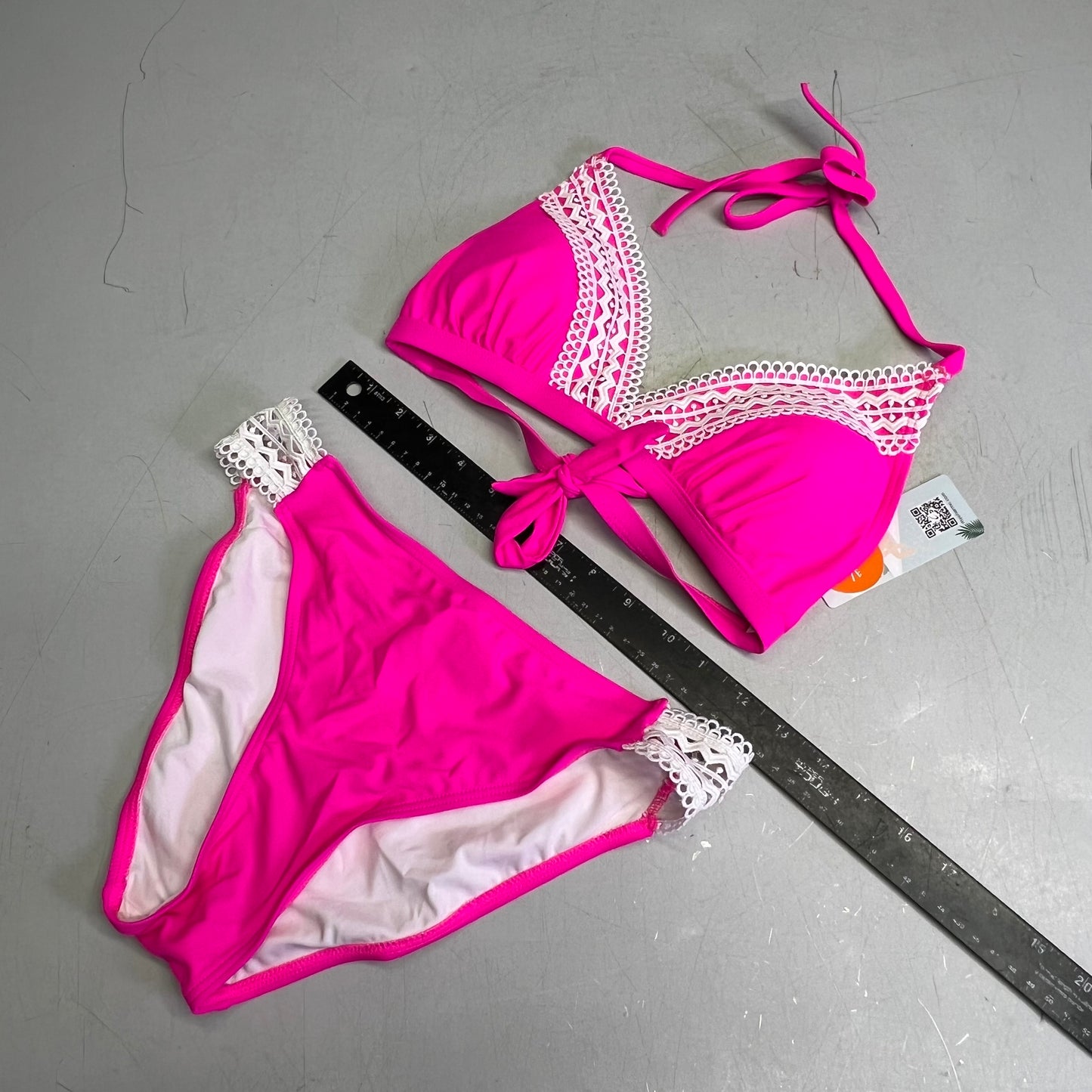 CHARMO Crochet Triangle High Waisted Bottom Bikini Set Women's Sz M Hot Pink