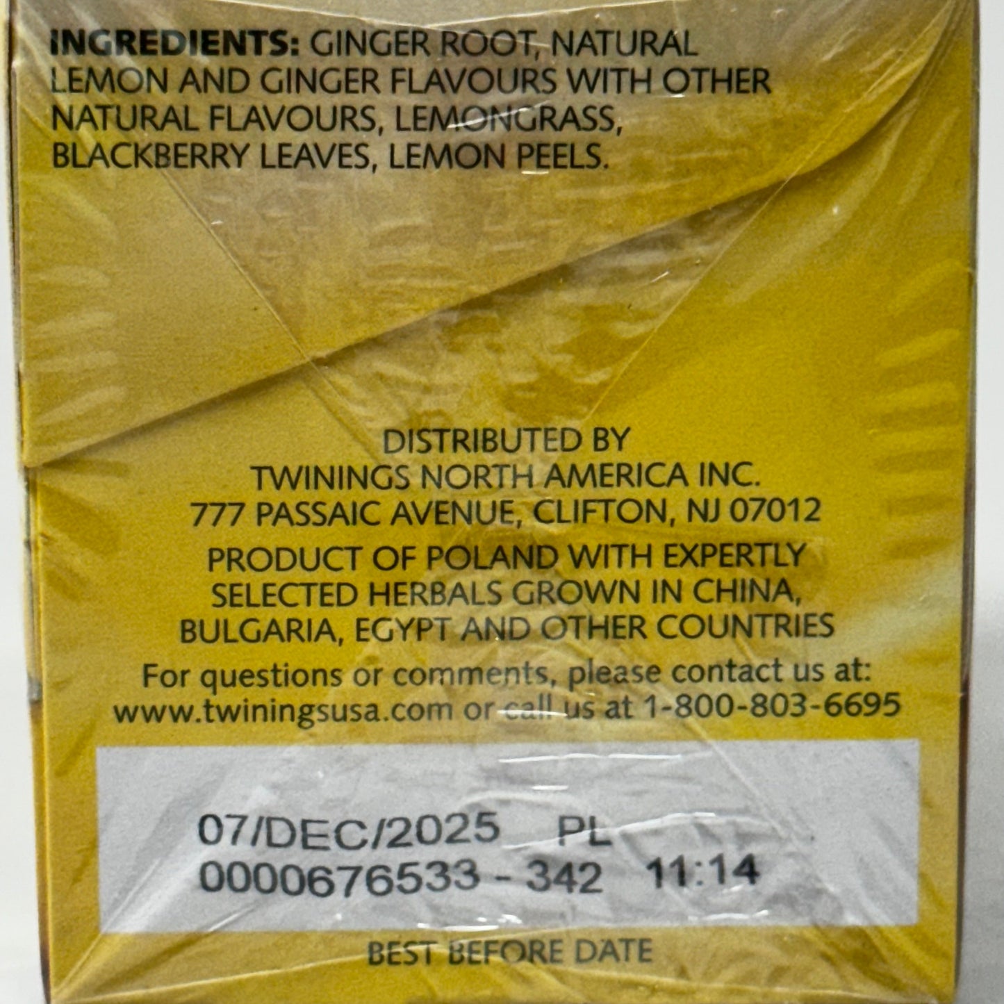 ZA@ TWININGS of London (6 PACK) Lemon & Ginger Herbal Tea 20 Bags per Box 16895 Exp 7/25 D
