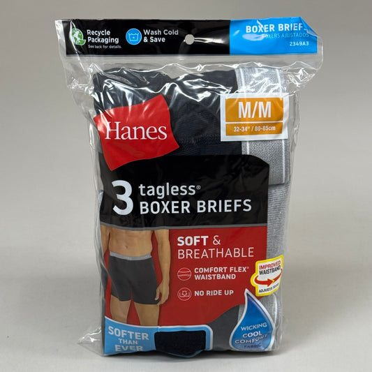 HANES (3 PACK!) Men's Cool Comfort Boxer Briefs Sz M 32-34" Black/Grey 2349A3