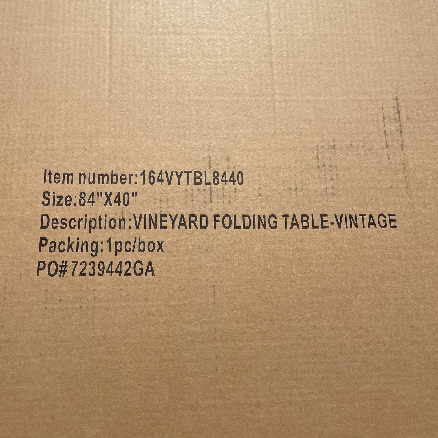 Z@ LANCASTER Vineyard Folding Table, Vintage 84”x40” 164VYTBL8440 (New)