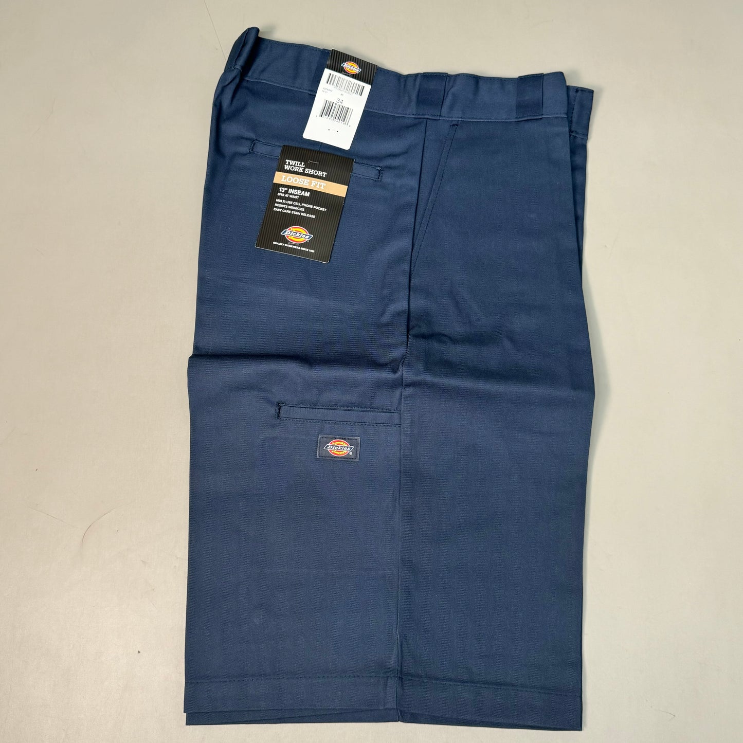 DICKIES Loose Fit Twill Work Shorts 13" Inseam Men's Sz 34 Navy Blue 42283NV