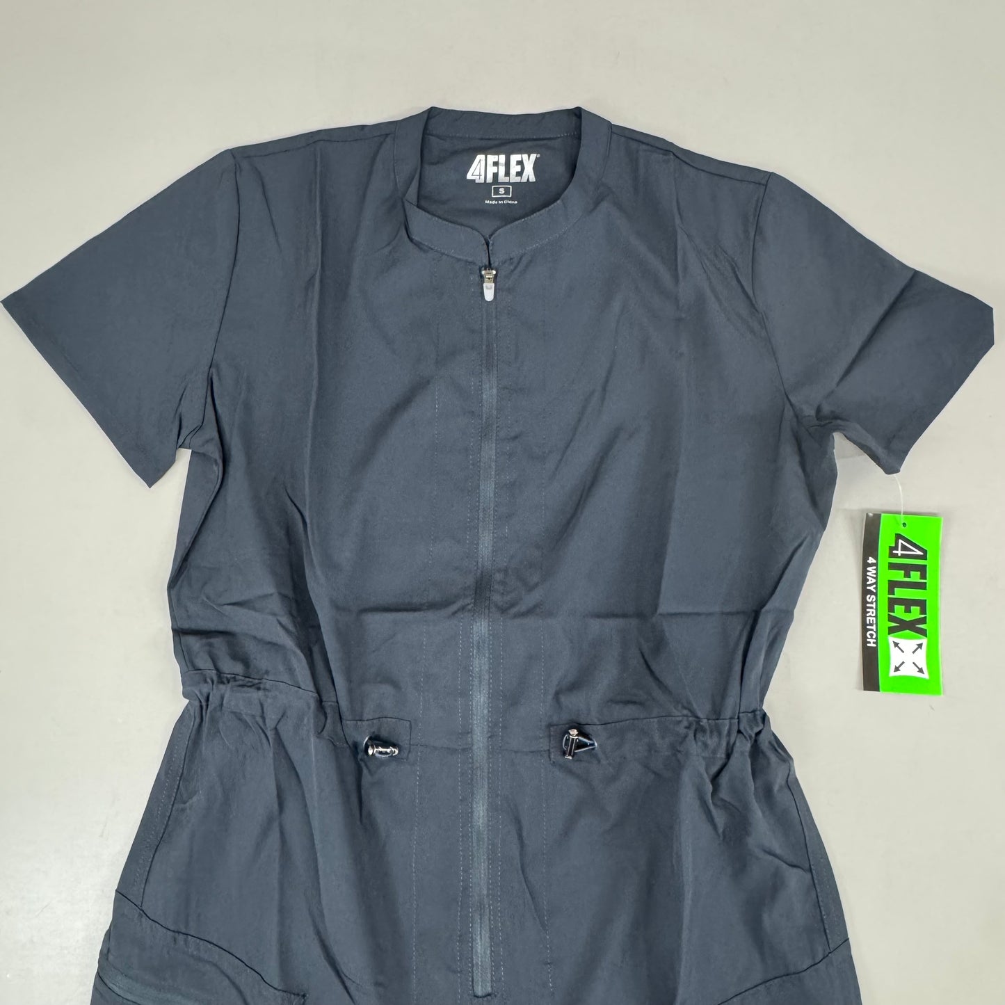GREEN TOWN 4 Flex Scrubs Jumpsuit Cinch In Waist Women's Sz S Pewter GFX-023AST