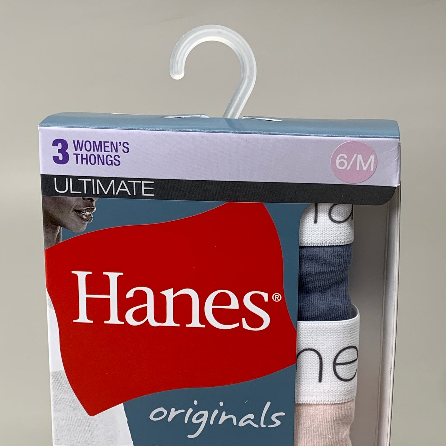 HANES 3 PACK!! Originals Women's Breathable Cotton Stretch Thongs Underwear Sz 6/M Blue/Buff/Pink 45OUBT