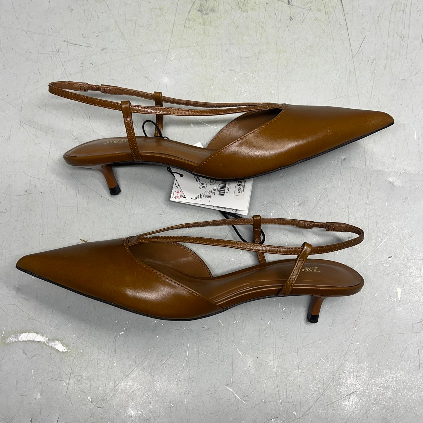 ZA@ ZARA Leather Pointed Toe Heel Sandal Women's Sz EU 38 / US Sz 7.5 Brown