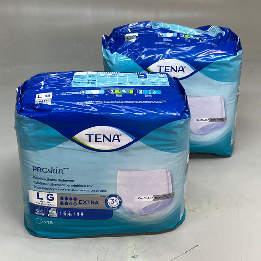 TENA (2 PACK) Proskin Fully Breathable Adult Diaper Unisex Sz L White 37959-10