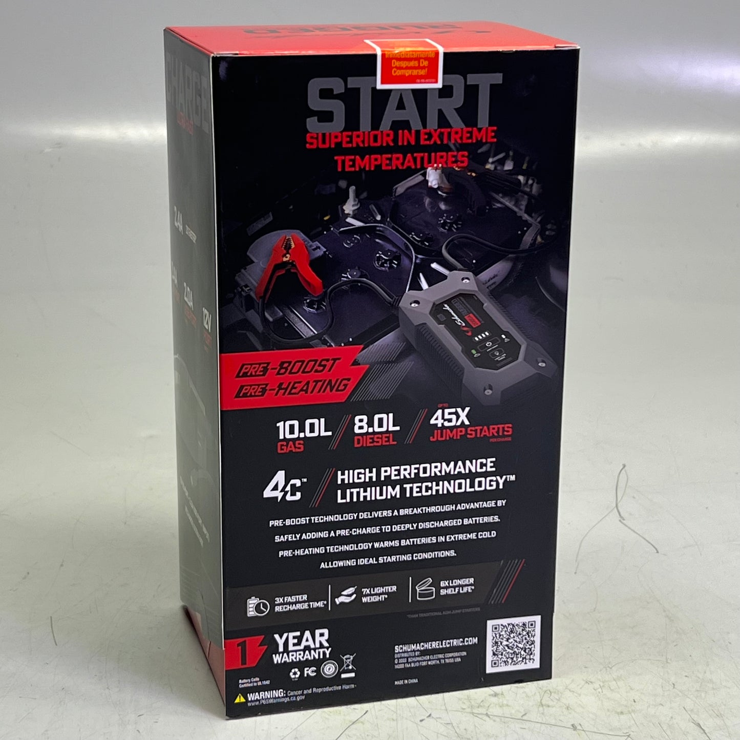 SCHUMACHER  Peak Amps Rugged Lithium Jump Starter & Power Bank for 10.0L Gas & 8.0L Diesel Engines SL1651