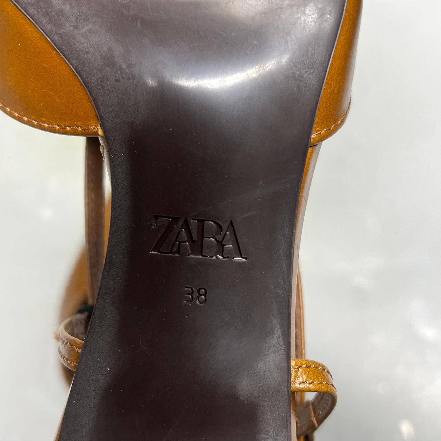 ZA@ ZARA Leather Pointed Toe Heel Sandal Women's Sz EU 38 / US Sz 7.5 Brown