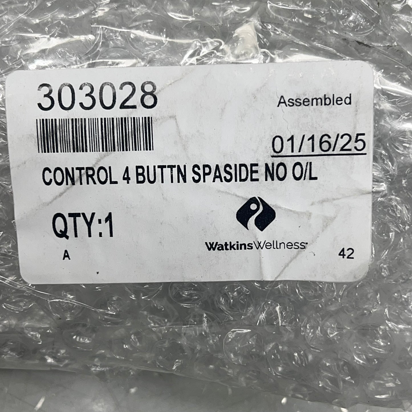 WATKINS WELLNESS Free Flow Spas Topside 4 Button W/ No Overlay Clear  303028