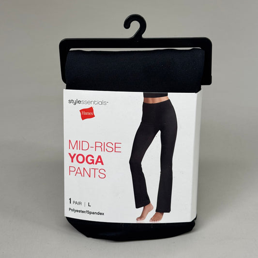 HANES (2 PACK) Mid-Rise Yoga Pants Polyester Spandex Women's Sz L Black 441985