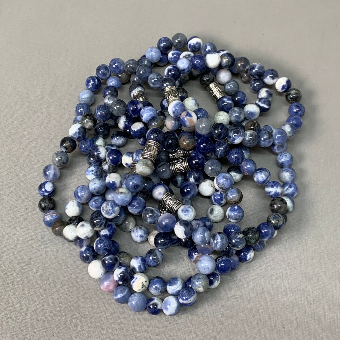 BEST WHOLESALE 12-PACK! Blue Marbled Beaded Crystal Bracelets 3" Silver Jewel New