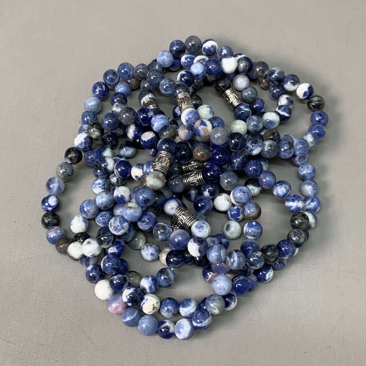 BEST WHOLESALE 9-PACK! Blue Marbled Beaded Crystal Bracelets 3" Silver Jewel New