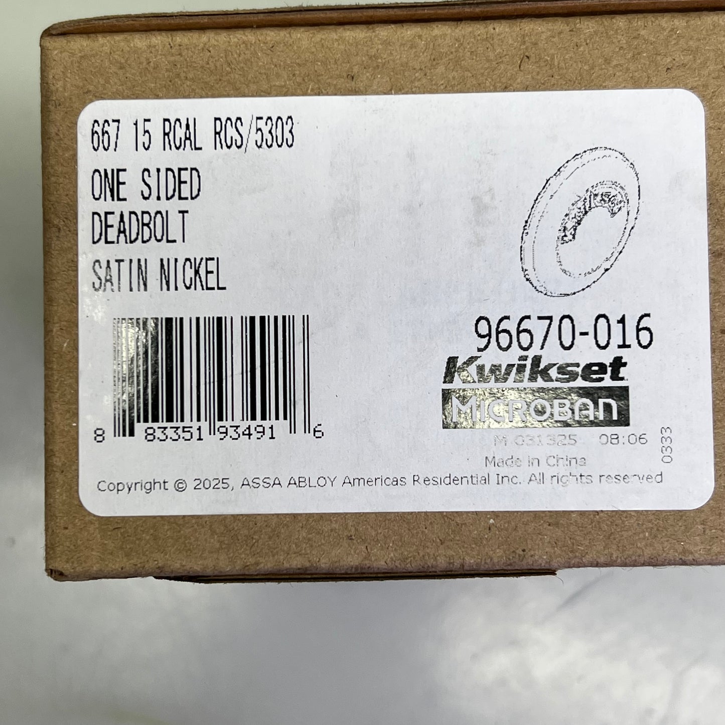 KWIKSET One Sided Deadbolt 667 15 RCAL 2 3/8" Backset Satin Nickel 96670-016