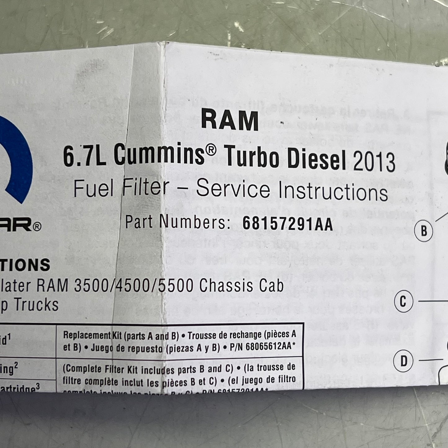 CUMMINS Genuine OEM Fuel Filter For 2013-2024 Ram 6.7 M0-291 68157291AA
