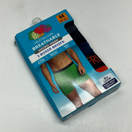 ZA@ FRUIT OF THE LOOM (3 PACK) Breathable Cotton Micro-Mesh Boxer Briefs Men's Sz M Multicolor BW3BBC2