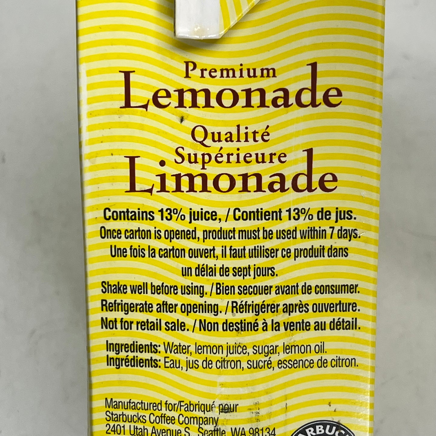 ZA@ STARBUCKS (3 PACK) Premium Lemonade Beverage 48 fl oz per Carton BB 05/26 (As-Is)