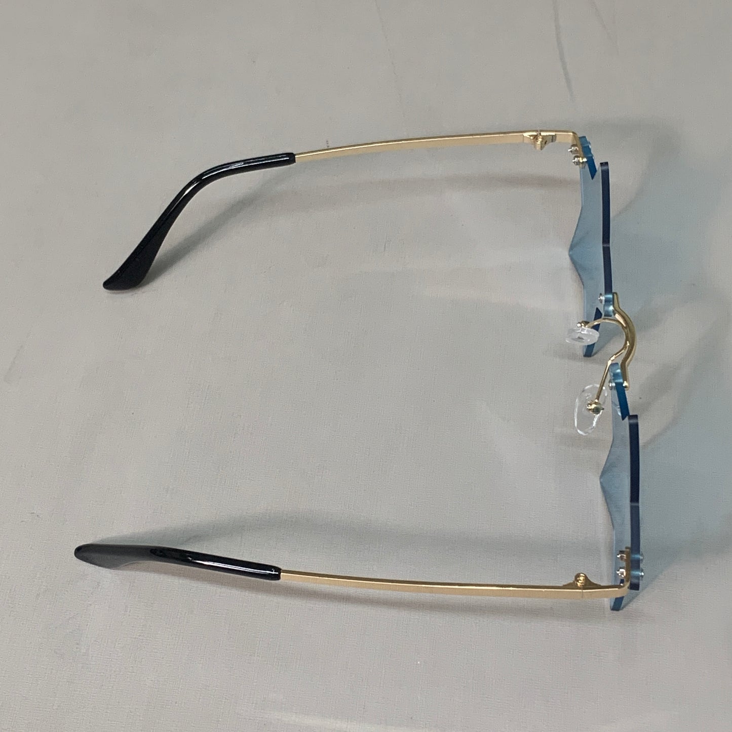 ENTHYI Rimless Star Shape Sunglasses Blue Lens Gold Frame (New)