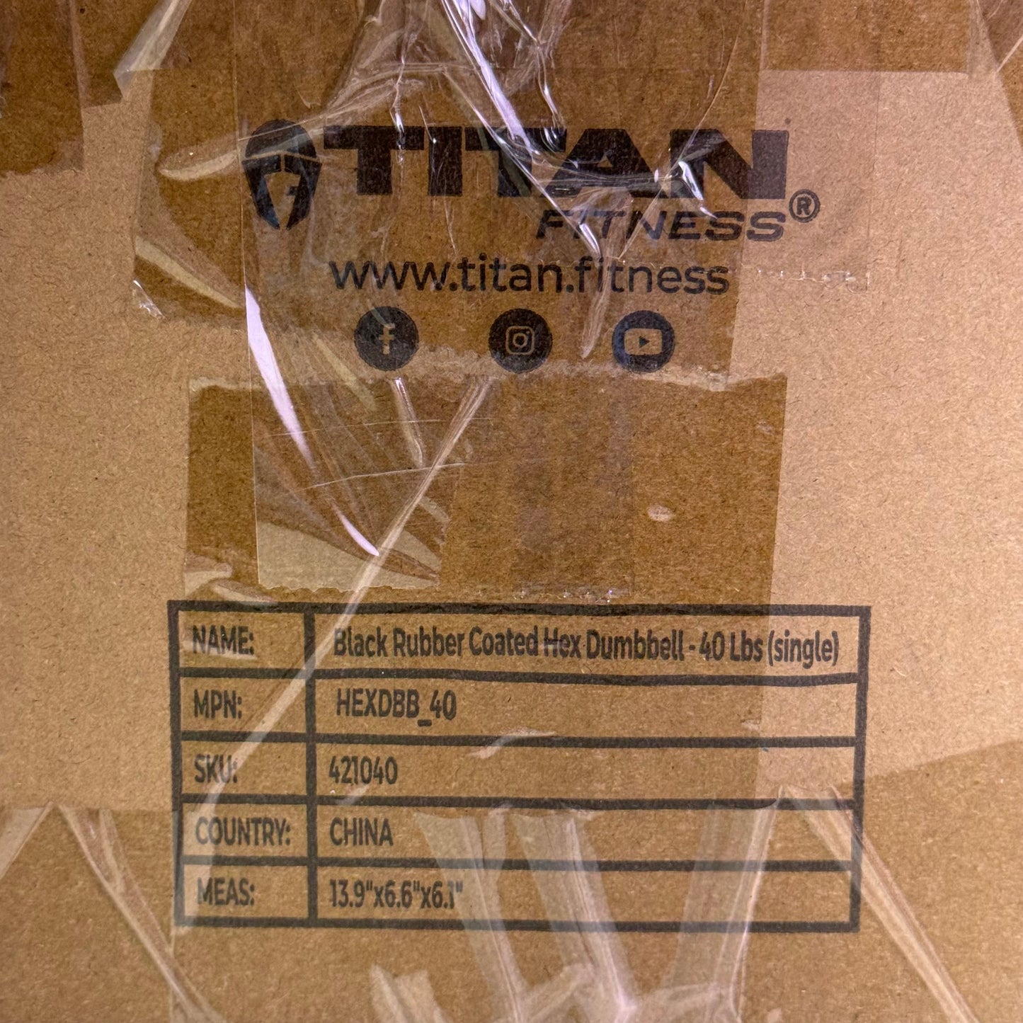 TITAN FITNESS (2 PACK) Black Rubber Coated Hex Dumbbell Single 40lb HEXDBB_40