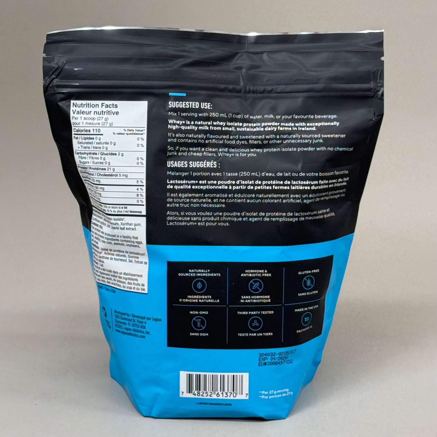 LEGION Whey+ French Vanilla Flavor Natural Ingredients 30 Serving 816g BB 01/26