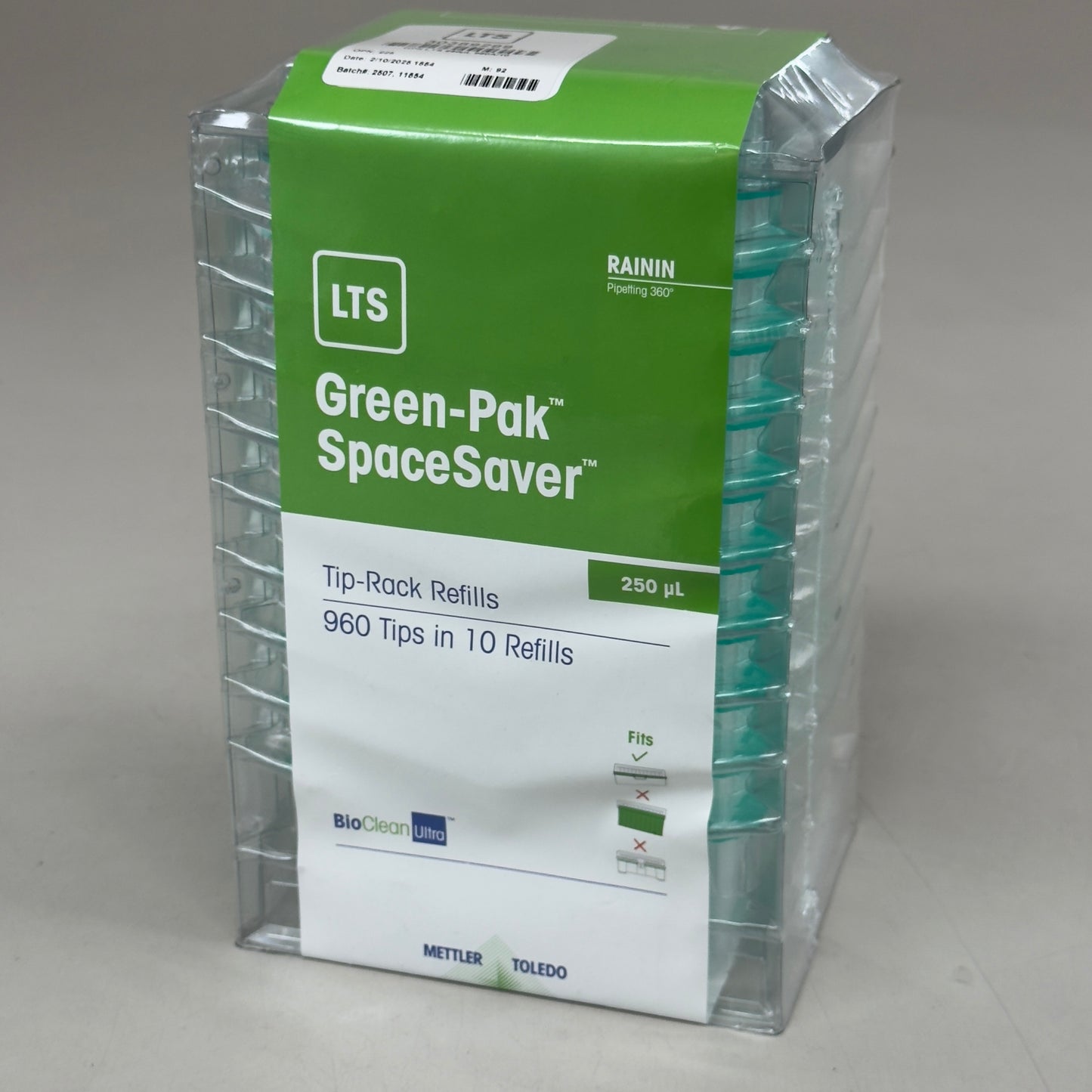 RAININ (960 Tips) Green-Pak Space Saver Tip-Rack Refills 250UPL Green 30389299