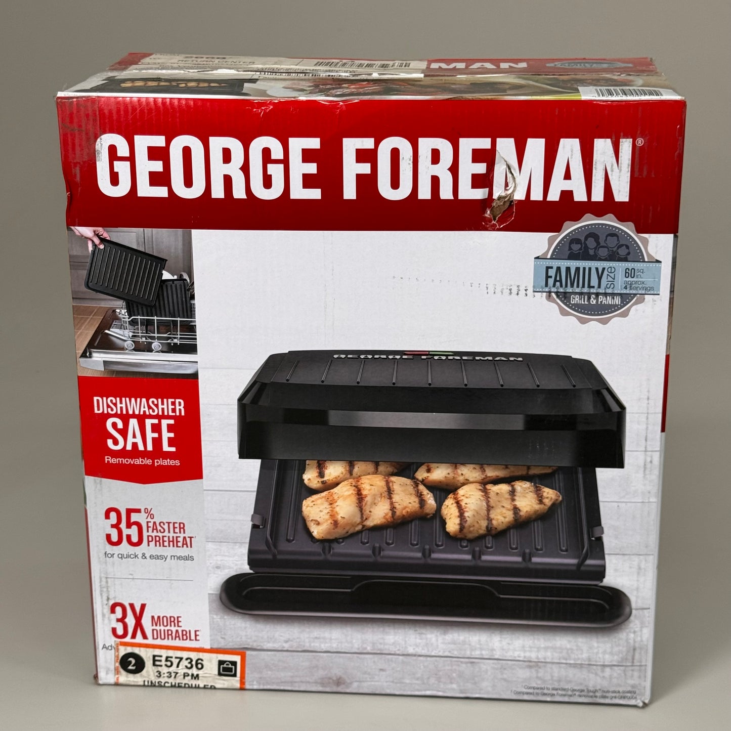 GEORGE FOREMAN Family Sized 4 Serv Grill & Panini Press 60sq. in Black GRES060BS