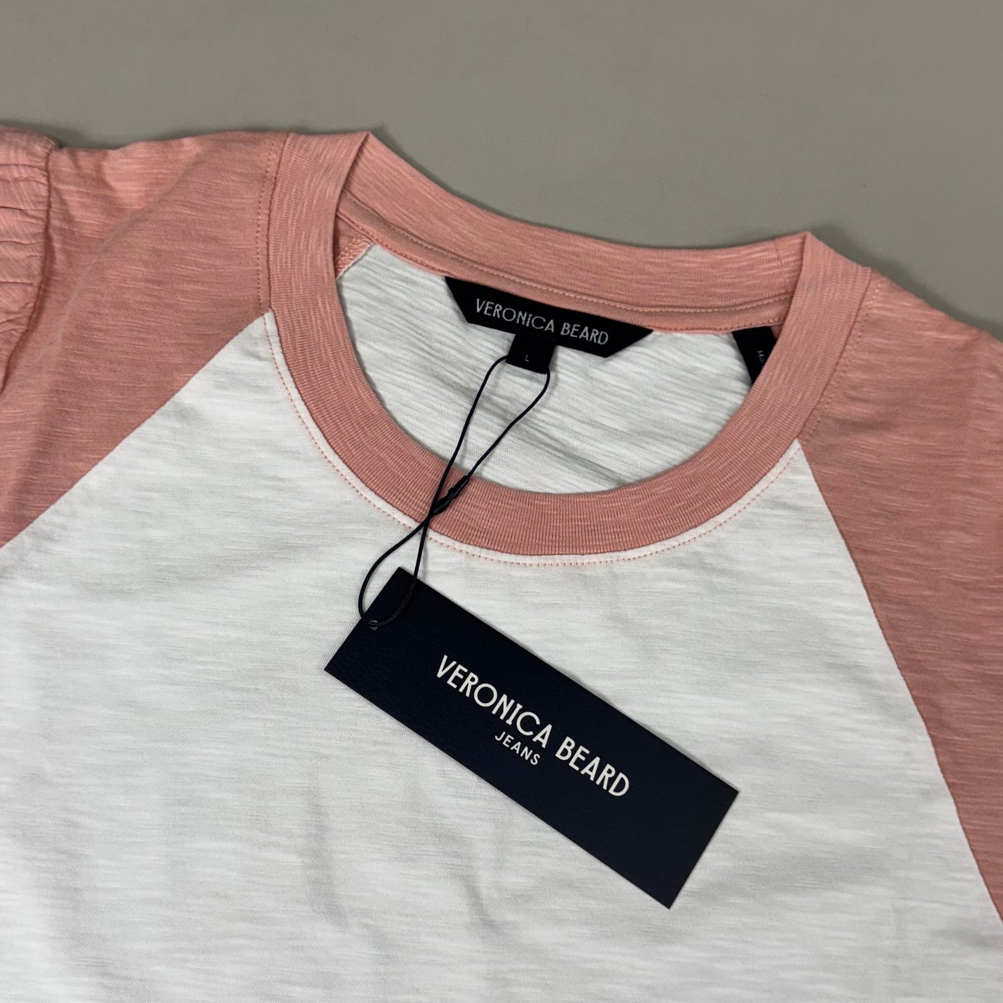 VERONICA BEARD Jeans Women's Mason Baseball Tee Sz-L Rosebloom/White