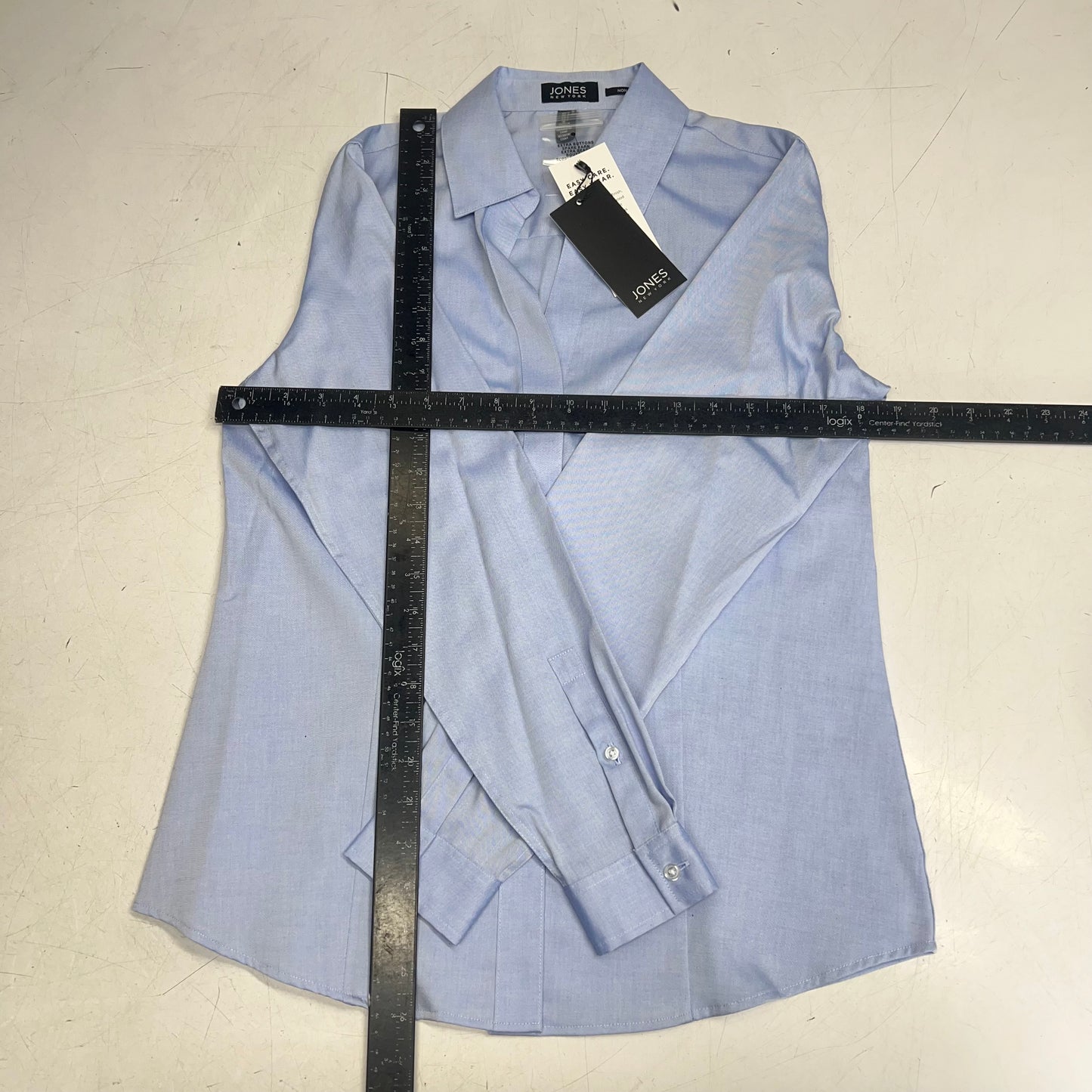JONES New York Point Collar Long Sleeve Button Front Shirt Women's Sz S Blue