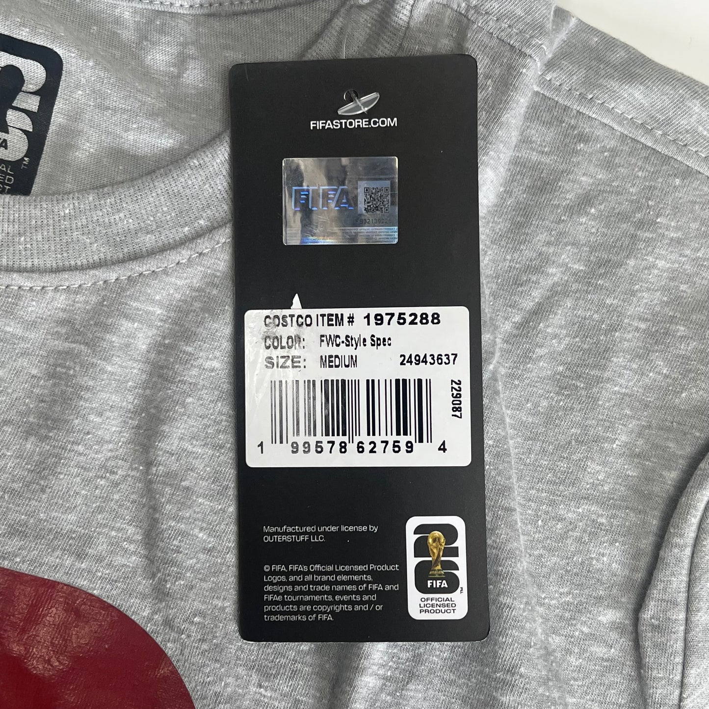 FIFA STORE Official Licensed Product World Cup 2026 Tee Shirt Unisex Sz M Grey