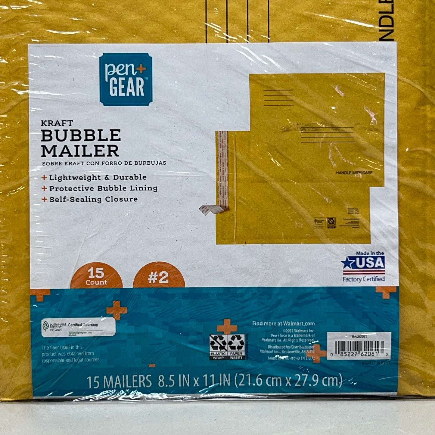 PEN+GEAR (90 Count) #2 Kraft Bubble Mailer 8.5" x 11" Yellow WAL62061