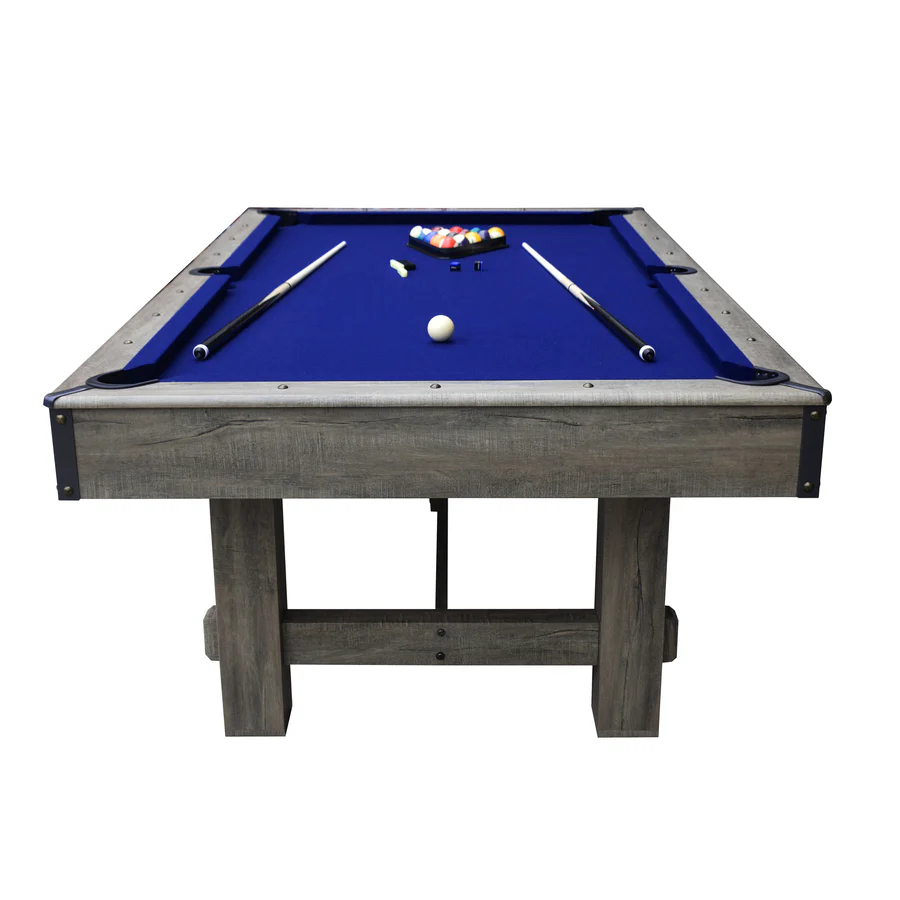 Z@ HATHAWAY LOGAN 7-ft Pool Table Combo Set w/ Benches, Rustic Gray w/ Blue Felt BG50348 (New, Damaged Box)