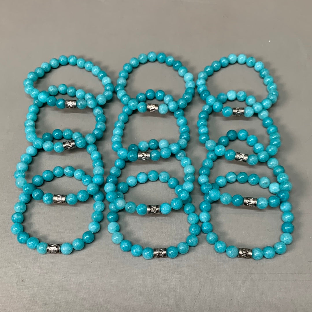 BEST WHOLESALE (12 PACK) Beaded Turquoise Crystal Bracelets 3" Silver Jewel New