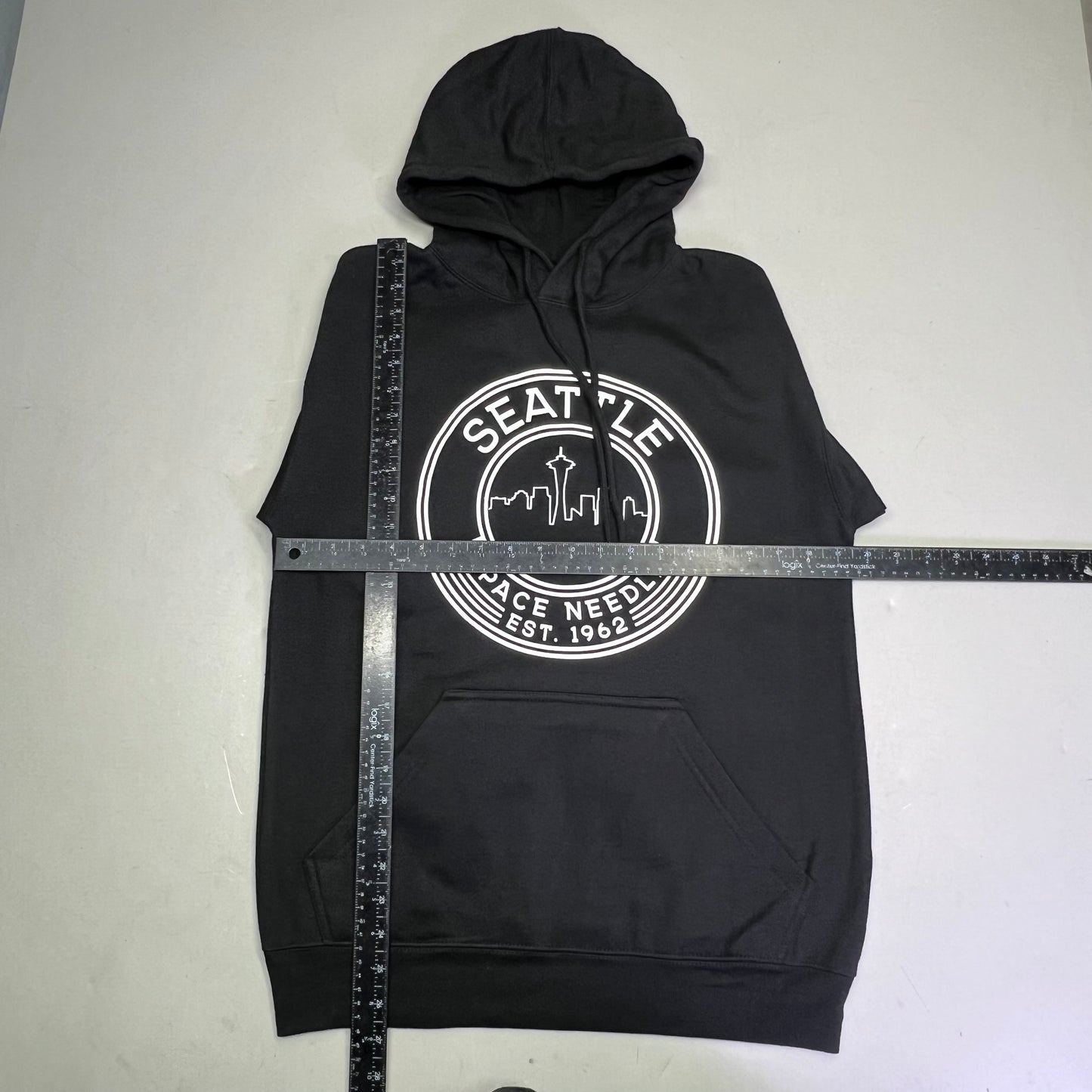 POINT Seattle Washington Space Needle Hoodie Unisex Sz S Black/White 041965