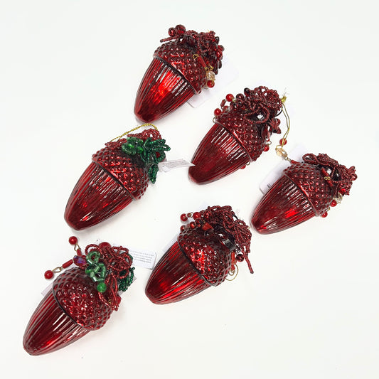 OAKSTREET (6 PACK) Assorted Beaded Acorn Ornament 4"x2" Red/Green OSW268356
