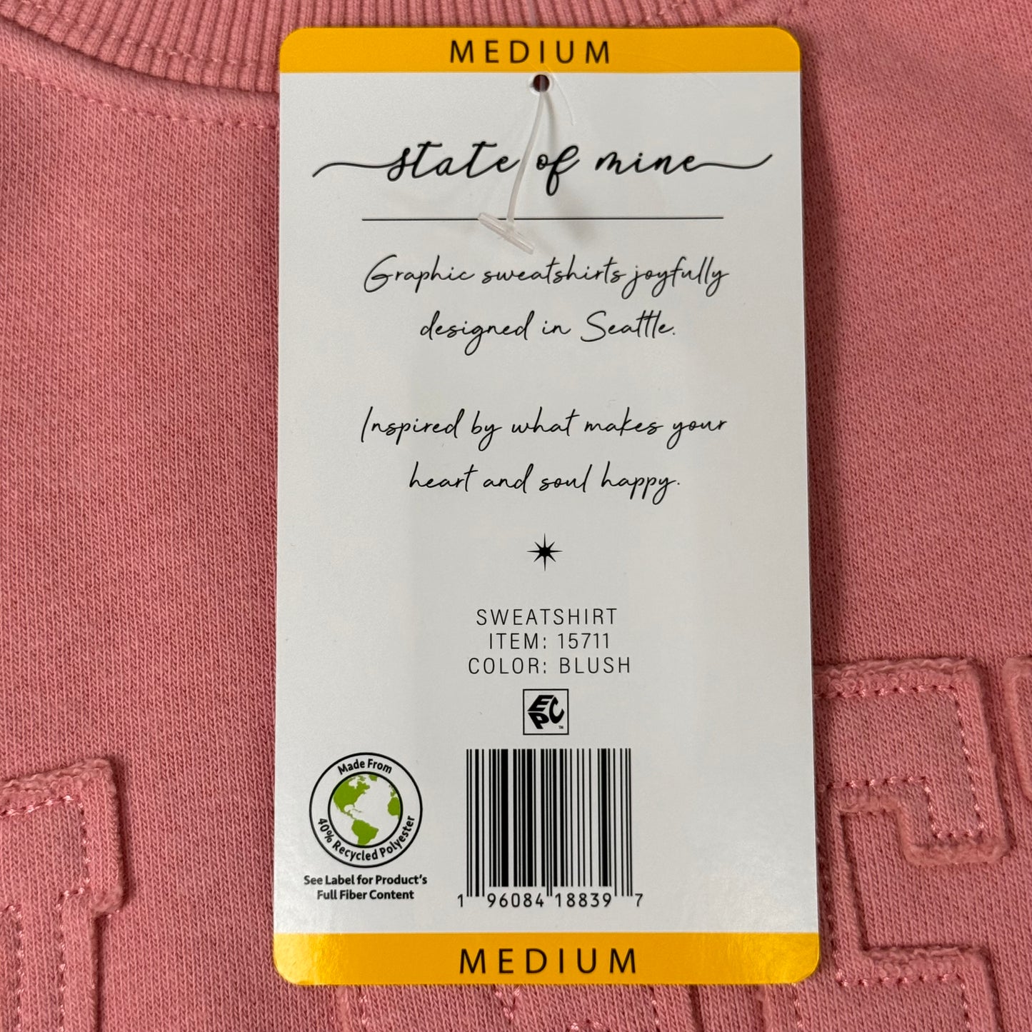 STATE OF MINE Sewn on New Mexico Crewneck Hoodie Blush Pink Women's Sz M 15711