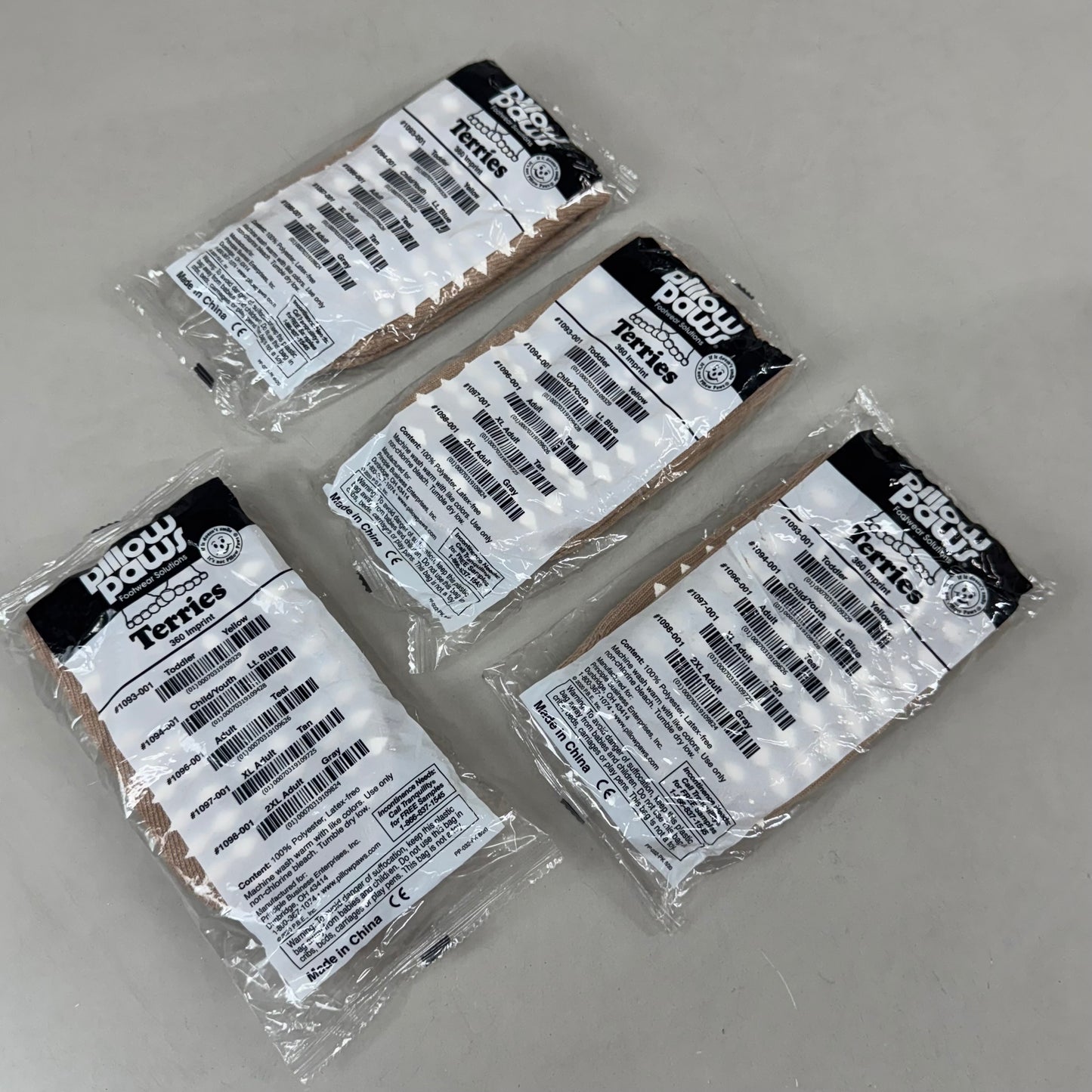 PILLOW PAWS (4 PACK) Unisex Non-Skid Slipper Socks  Adult XL Tan