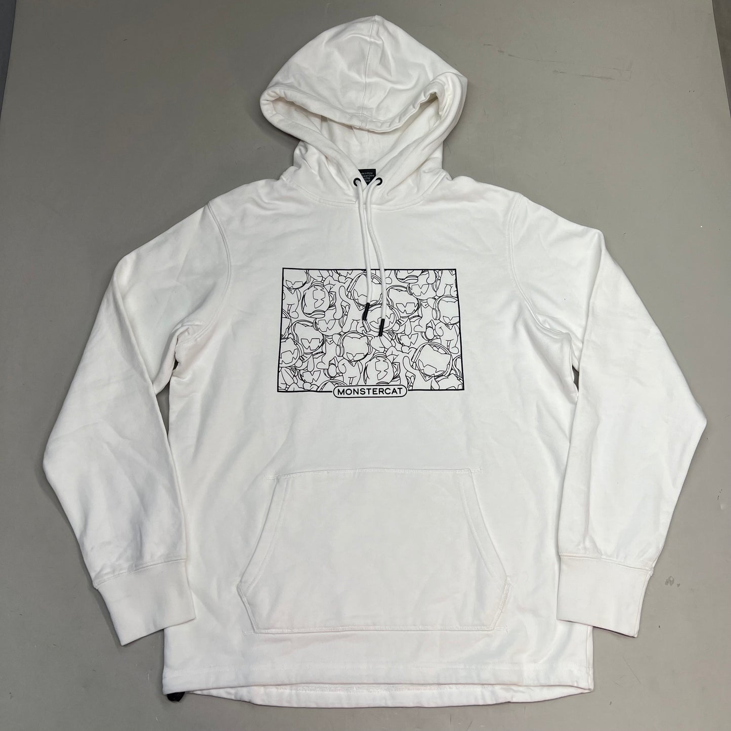 MONSTERCAT Synch Waist Hooded Pull Over Logo Hoodie Men's Sz M White/Black