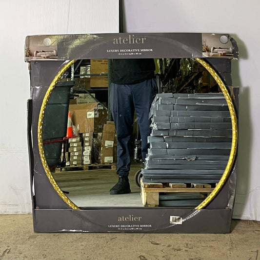 ATELIER Round Luxury Decorative Mirror Sz 31.5" x 31.5" Gold (Distressed Box)