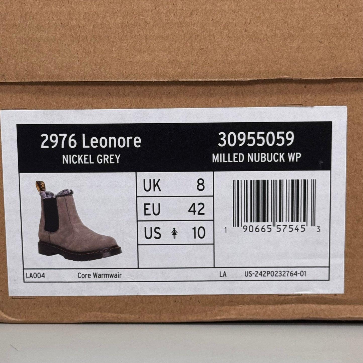 DR MARTENS Leonore Faux Fur-Lined Suede & Nubuck Leather Boots SZ 10 Nickel Grey