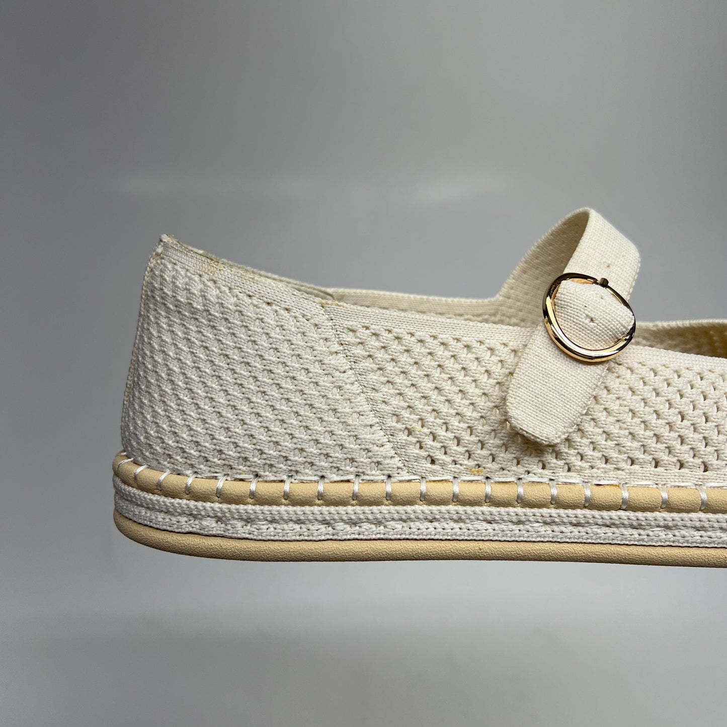 EASY SPIRIT Francene Knit Mary Jane Espadrille Flats Womens Sz 8.5M Ivory (As-Is)
