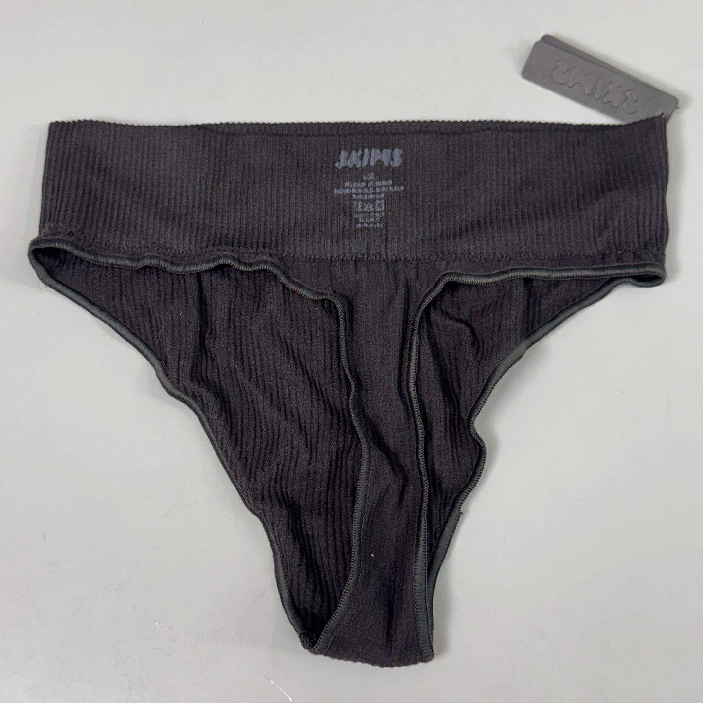 SKIMS Mid-Rise Cotton Ribbed Stretch Thong Women's Soot SZ L/XL PN-THG-0109