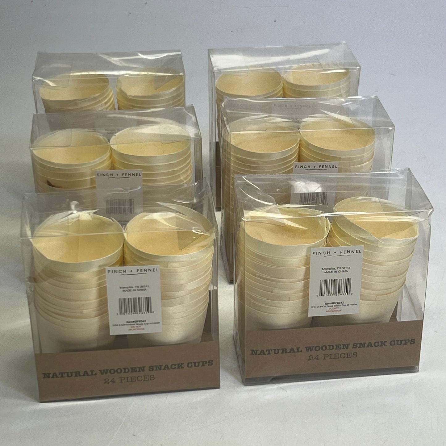 FINCH + FENNEL (6 PACK) 4 oz. Wood Single Use Snack Cups in Kraft Box DF8342