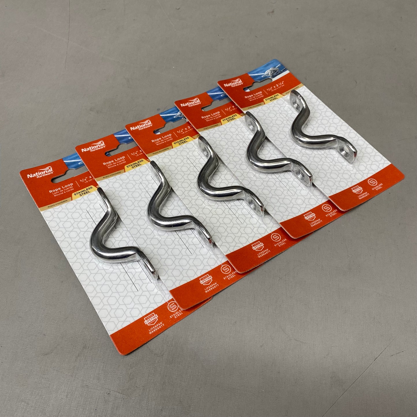NATIONAL HARDWARE (5 Pack) Rope Loop Stainless Steel 3/4"x2-1/4" Grey N100-363