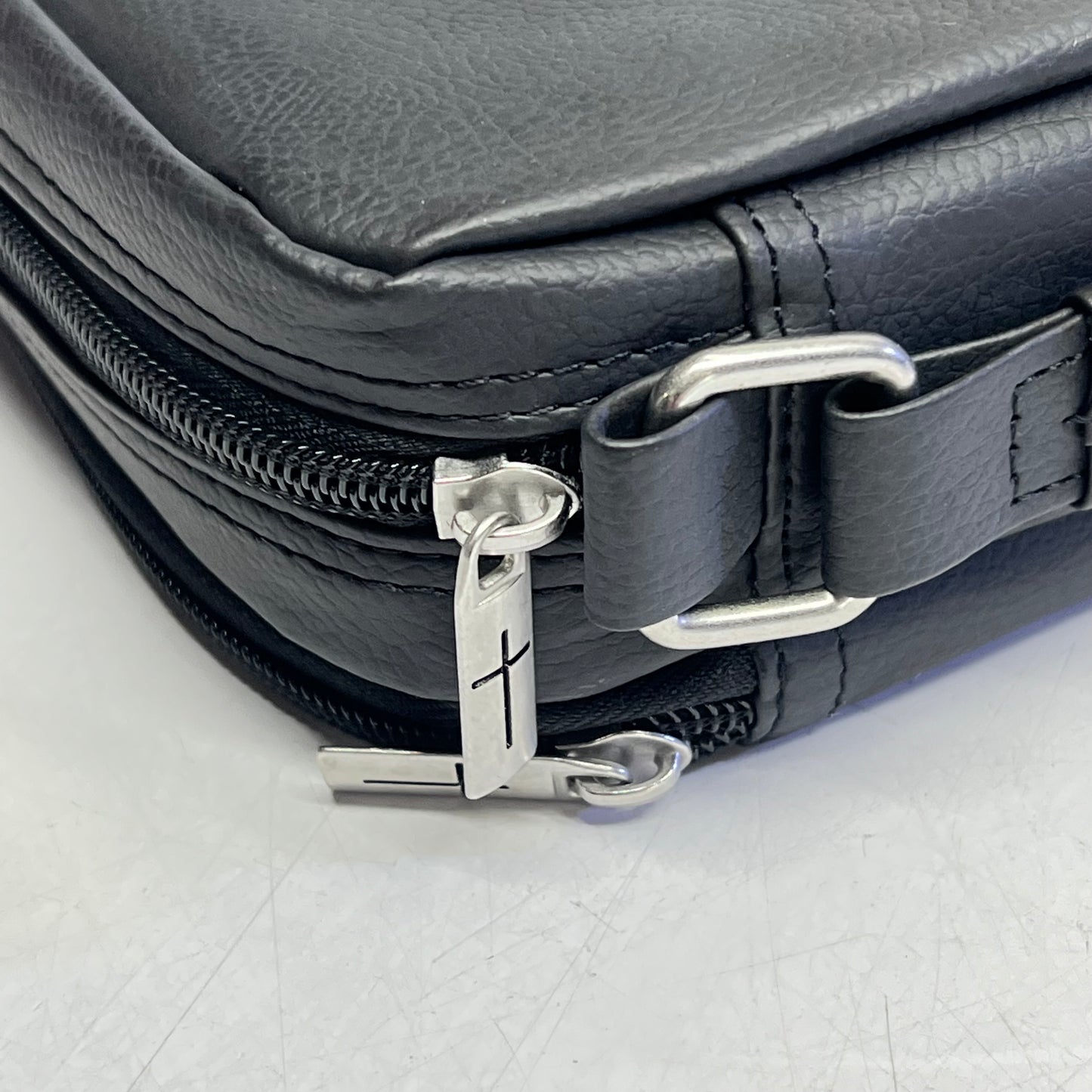 CHRISTIAN ART GIFTS Two-fold Faux Leather Organizer Bible Cover 6"x9" Black